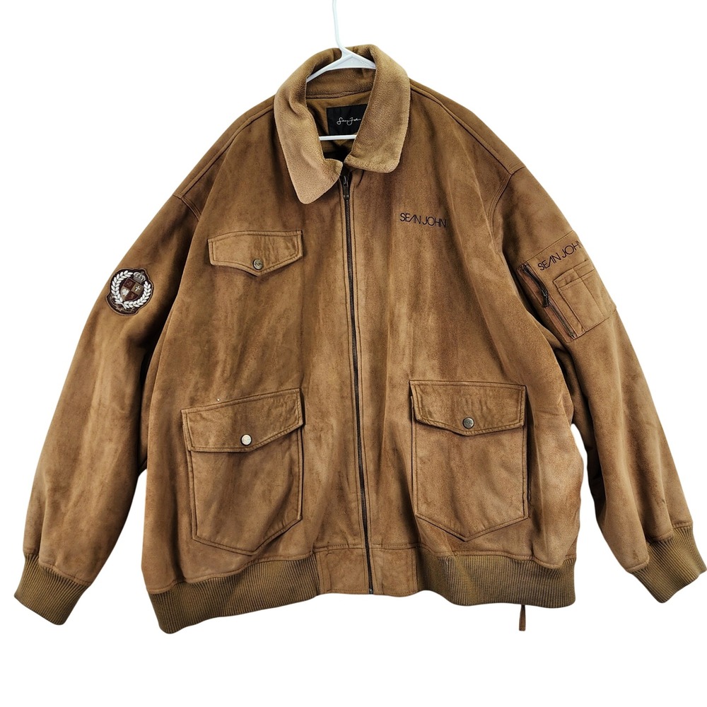 Vintage Sean John Tan Suede Bomber Jacket Mens 4XL 90s Y2K